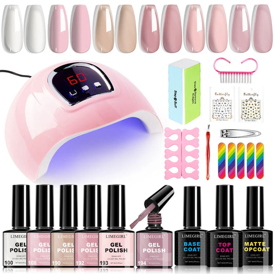 LIMEGIRL UV LED Gel Nail Kit, Semi-Permanent Gel Varnish with Nail Lamp & Professional Manicure Tools - Bond Well Supplies