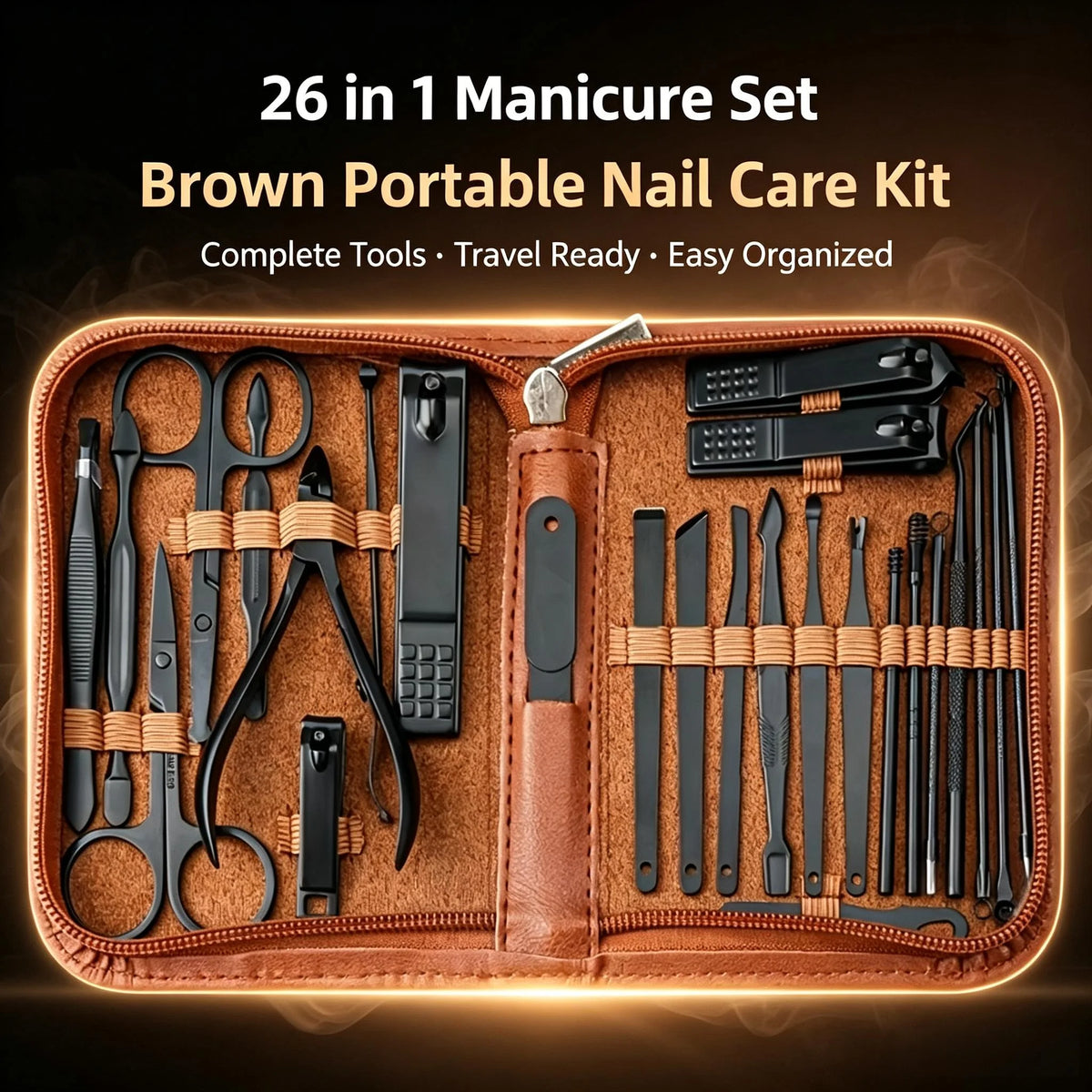 Professional Manicure Set, 26-Piece Stainless Steel Nail Clipper & Nail Care Kit with Travel Case - Bond Well Supplies