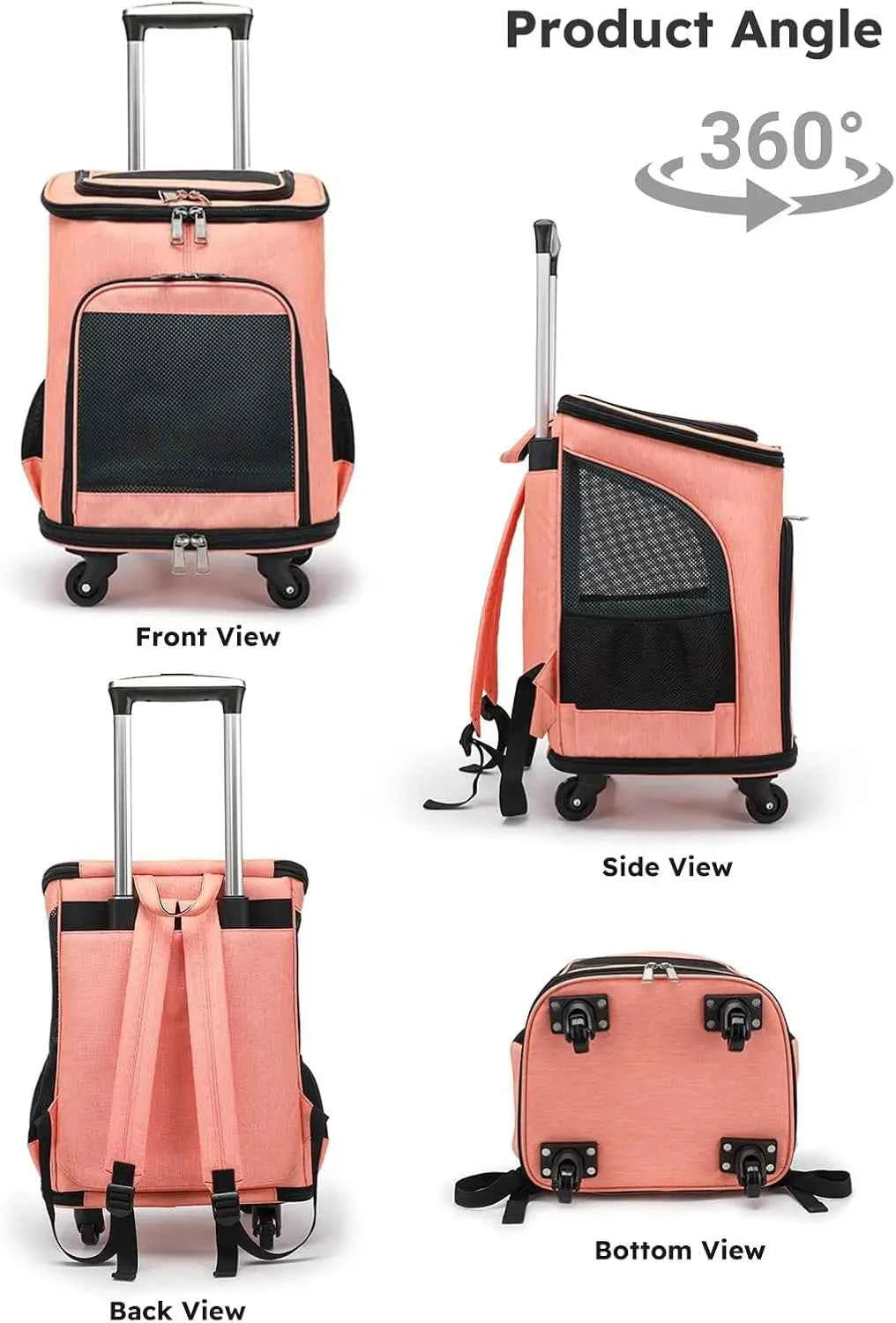 Airline-Approved Pet Carrier Backpack, 3-in-1 Rolling Design with Removable Pad for Cats & Small Dogs
