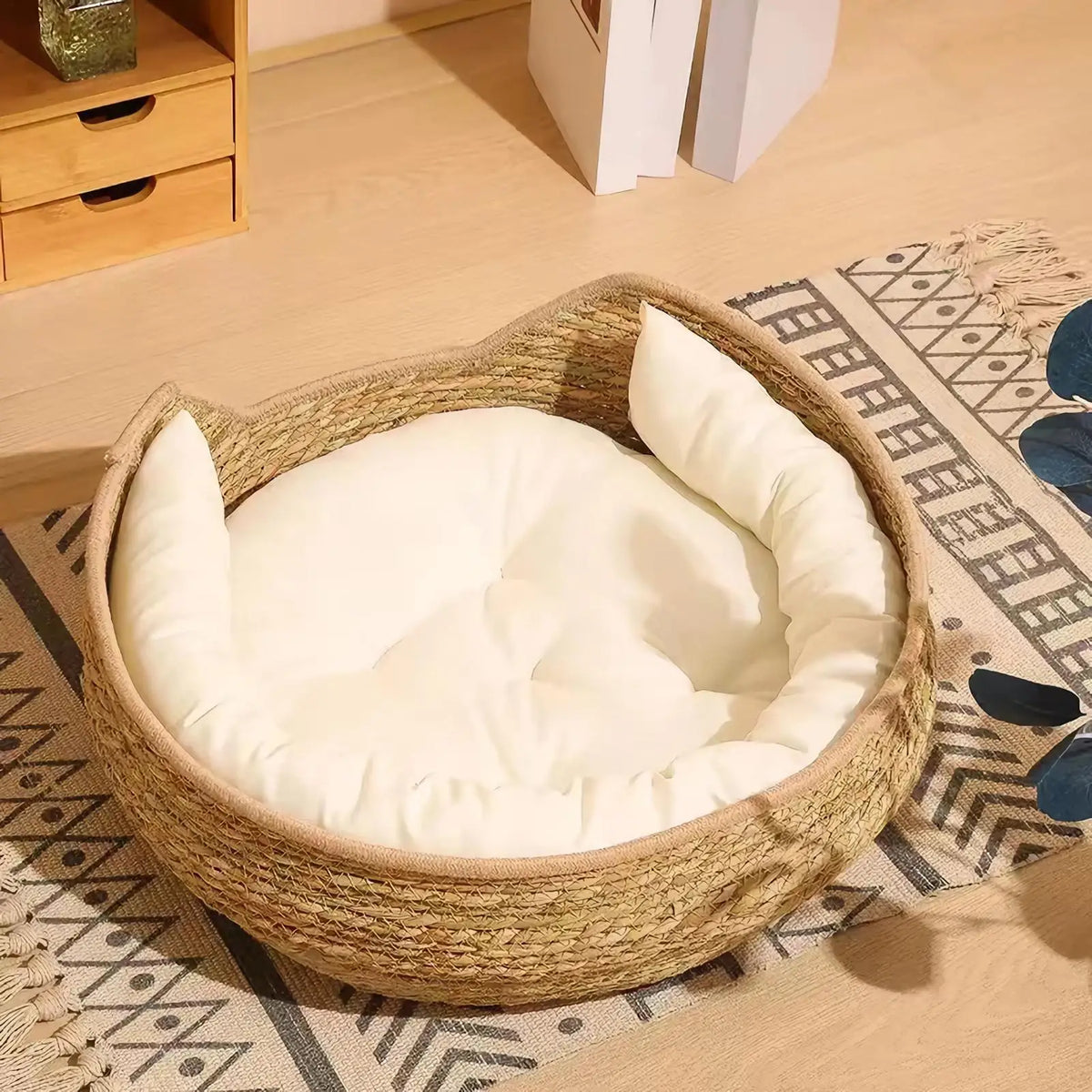 Woven Pet Bed for Cats, Cozy Nest with Soft Cushion & Pillow for Sleeping and Resting - Bond Well Supplies