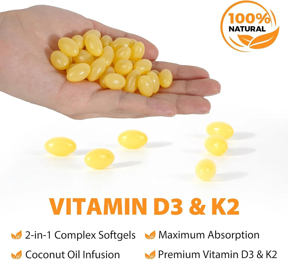 Extra Strength Vitamin D3 K2 Softgels, 10,000 IU D3 & 200mcg MK-7, Virgin Coconut Oil - Bond Well Supplies