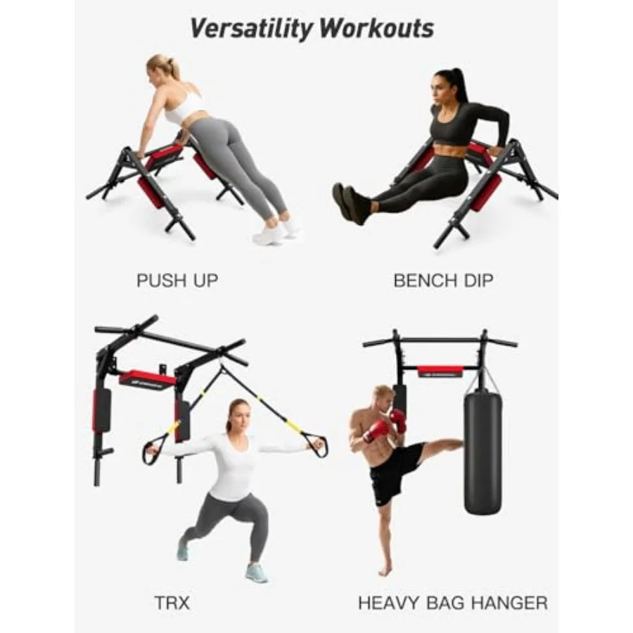CRYSTAL FIT Heavy-Duty Wall-Mounted Chin-Up Bar, Pull-Up Bar & Dip Station, Supports up to 440 LBS