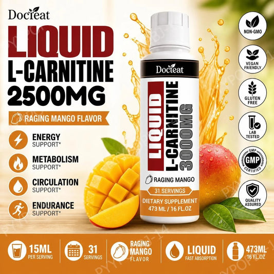 Docteat L-Carnitine Liquid Supplement, Raging Mango Flavor with B6, B12, Niacin & Thiamine, 31 Servings - Bond Well Supplies