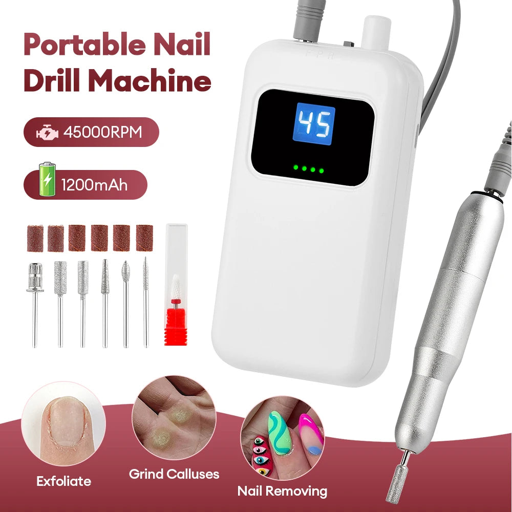 Rechargeable Nail Drill Machine, 45000RPM Portable Electric Nail File for Salon & Home Use - Bond Well Supplies