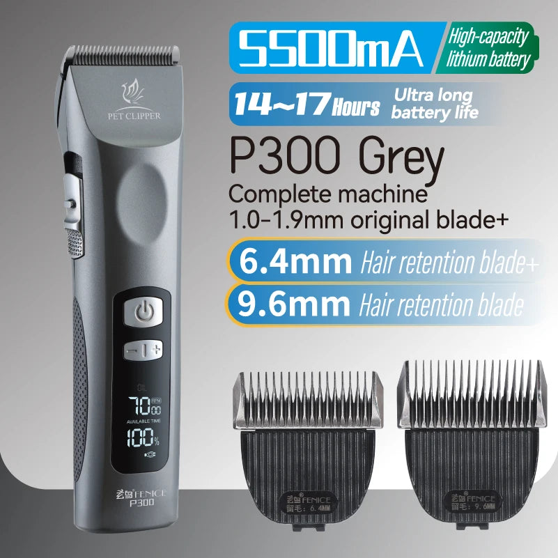 Fenice Professional Cordless Pet Hair Clipper, Rechargeable Low-Noise Grooming Trimmer & Shaver Kit