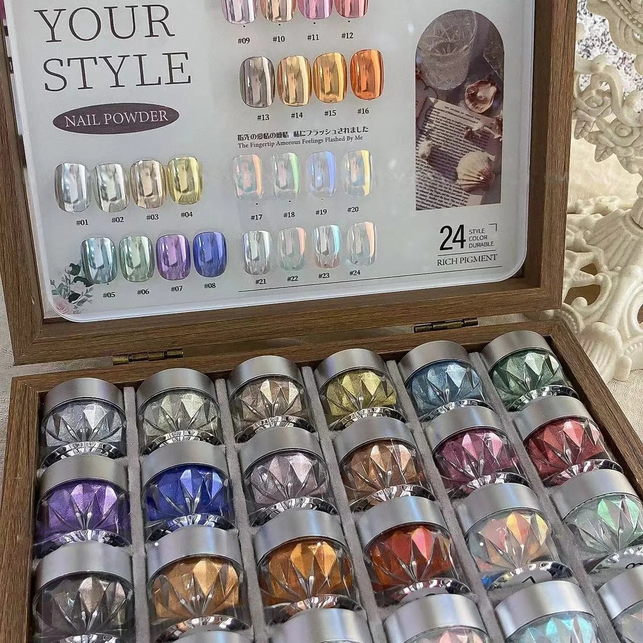 High-End Nail Art Set with 24 Mirror Powder Colors and Ultra-Fine Glitter Effects