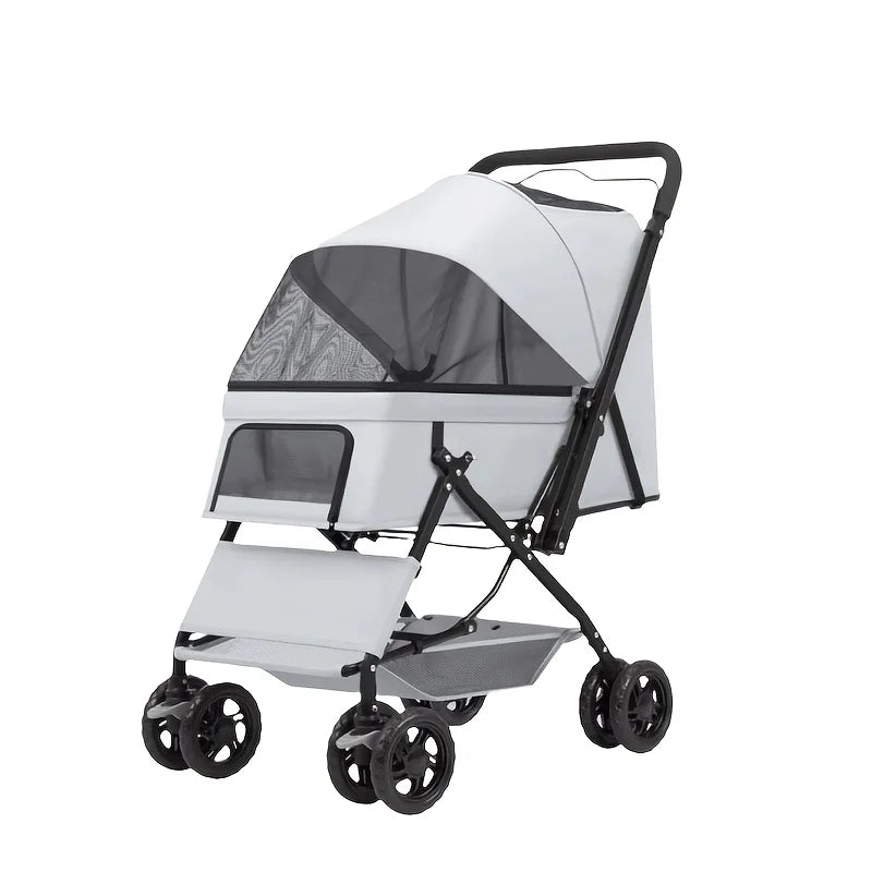 Premium 4-Wheel Dog & Cat Stroller, Large-Space Portable Pet Travel Cart for Small & Medium Pets