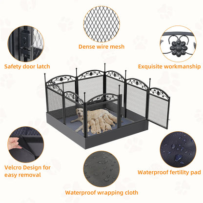 Heavy-Duty Metal Puppy Playpen, 8-Panel Indoor & Outdoor Dog Exercise Pen with Waterproof Whelping Pad