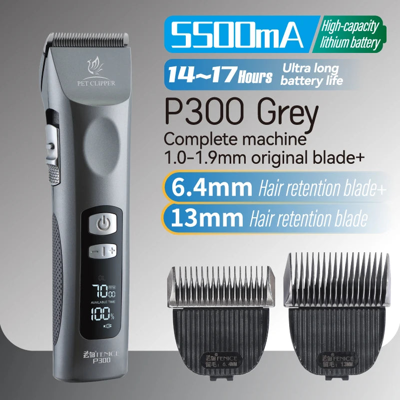 Fenice Professional Cordless Pet Hair Clipper, Rechargeable Low-Noise Grooming Trimmer & Shaver Kit