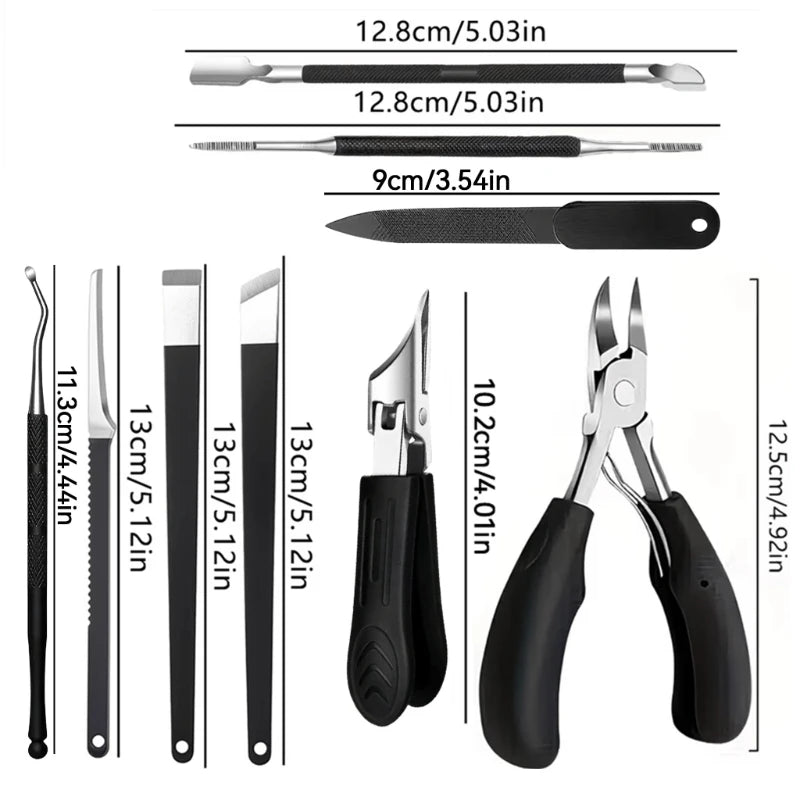 Stainless Steel Pedicure Tool Kit, 9-Piece Professional Foot Care Set with Foot Scraper, Nail File & Cuticle Nipper - Bond Well Supplies