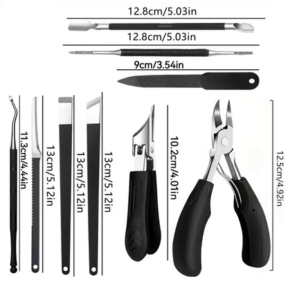 Stainless Steel Pedicure Tool Kit, 9-Piece Professional Foot Care Set with Foot Scraper, Nail File & Cuticle Nipper - Bond Well Supplies
