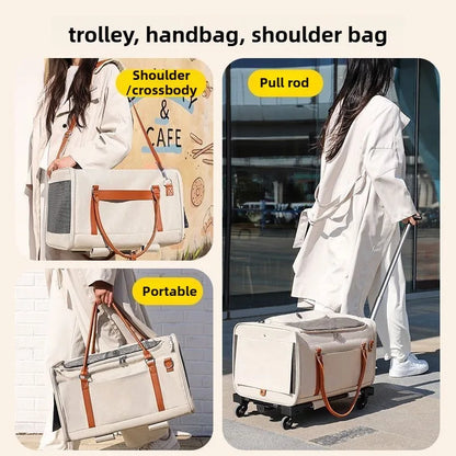 Breathable Pet Carrier with Wheels, Foldable Travel Trolley for Cats and Dogs