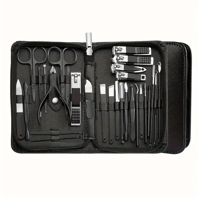 Complete 30-Piece Nail Clipper Kit, Stainless Steel Manicure & Pedicure Tools with Portable Travel Grooming Case - Bond Well Supplies