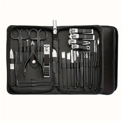 Complete 30-Piece Nail Clipper Kit, Stainless Steel Manicure & Pedicure Tools with Portable Travel Grooming Case - Bond Well Supplies