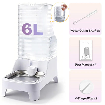NITYERS Automatic Gravity Pet Water Dispenser, 6L Raised Water Bowl for Dogs & Cats with Stainless Steel Tray, No Power Required