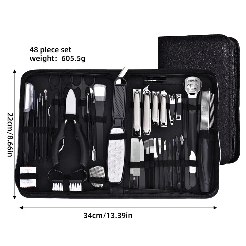48-Piece Professional Nail Care Set, Stainless Steel Nail Trimmers, Manicure & Pedicure Tools - Bond Well Supplies