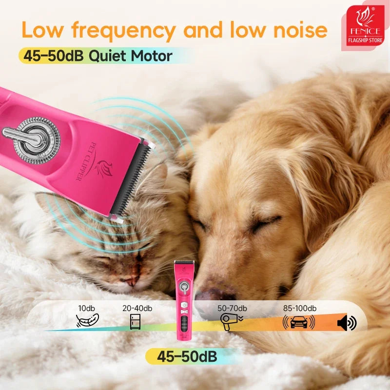Fenice H100 Cordless Rechargeable Pet Hair Clipper, Low-Noise Dog & Cat Grooming Trimmer