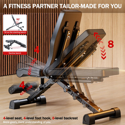 Multifunctional Weight Bench, Adjustable Foldable Workout Bench for Dumbbell Press & Strength Training