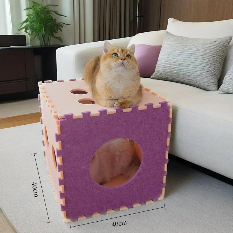 Wear-Resistant Felt Cat Bed, Cat House with Built-In Scratcher for Indoor Resting & Lounging - Bond Well Supplies