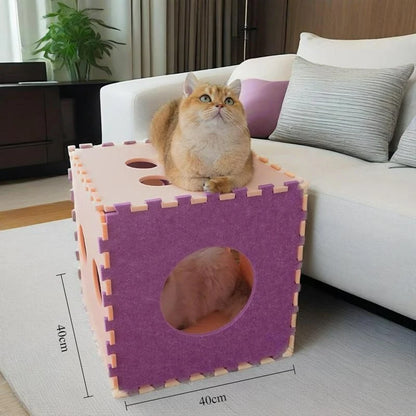 Wear-Resistant Felt Cat Bed, Cat House with Built-In Scratcher for Indoor Resting & Lounging - Bond Well Supplies