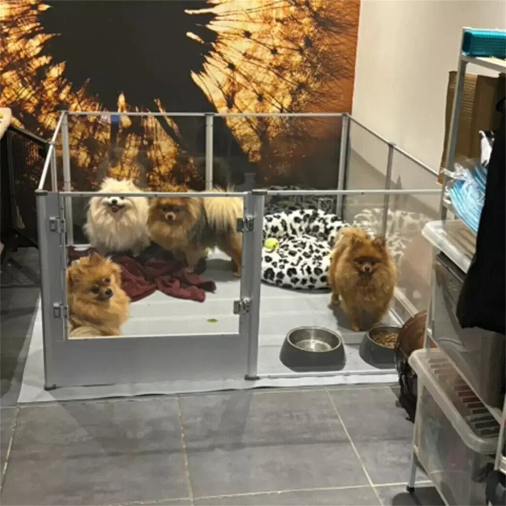 Large Acrylic Dog Playpen with Waterproof Whelping Pad, Clear Indoor Puppy Enclosure & Pet Fence