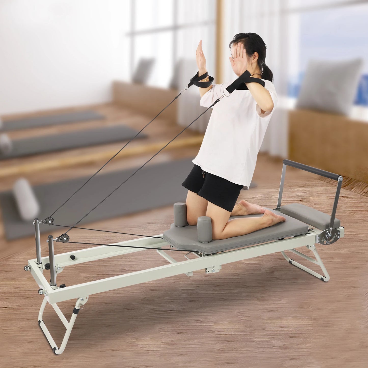 Foldable Pilates Reformer Machine for Home Use with Dual Resistance Springs and Cords