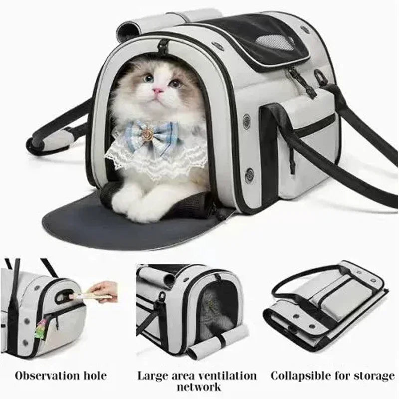 Collapsible Large-Space Pet Carrier, Breathable Oxford Fabric Bag with Multiple Air Vents