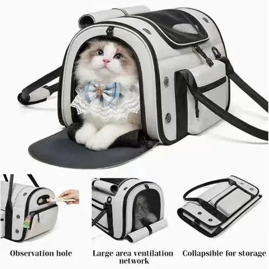 Collapsible Large-Space Pet Carrier, Breathable Oxford Fabric Bag with Multiple Air Vents