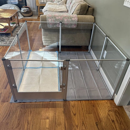 Large Acrylic Dog Playpen with Waterproof Whelping Pad, Clear Indoor Puppy Enclosure & Pet Fence