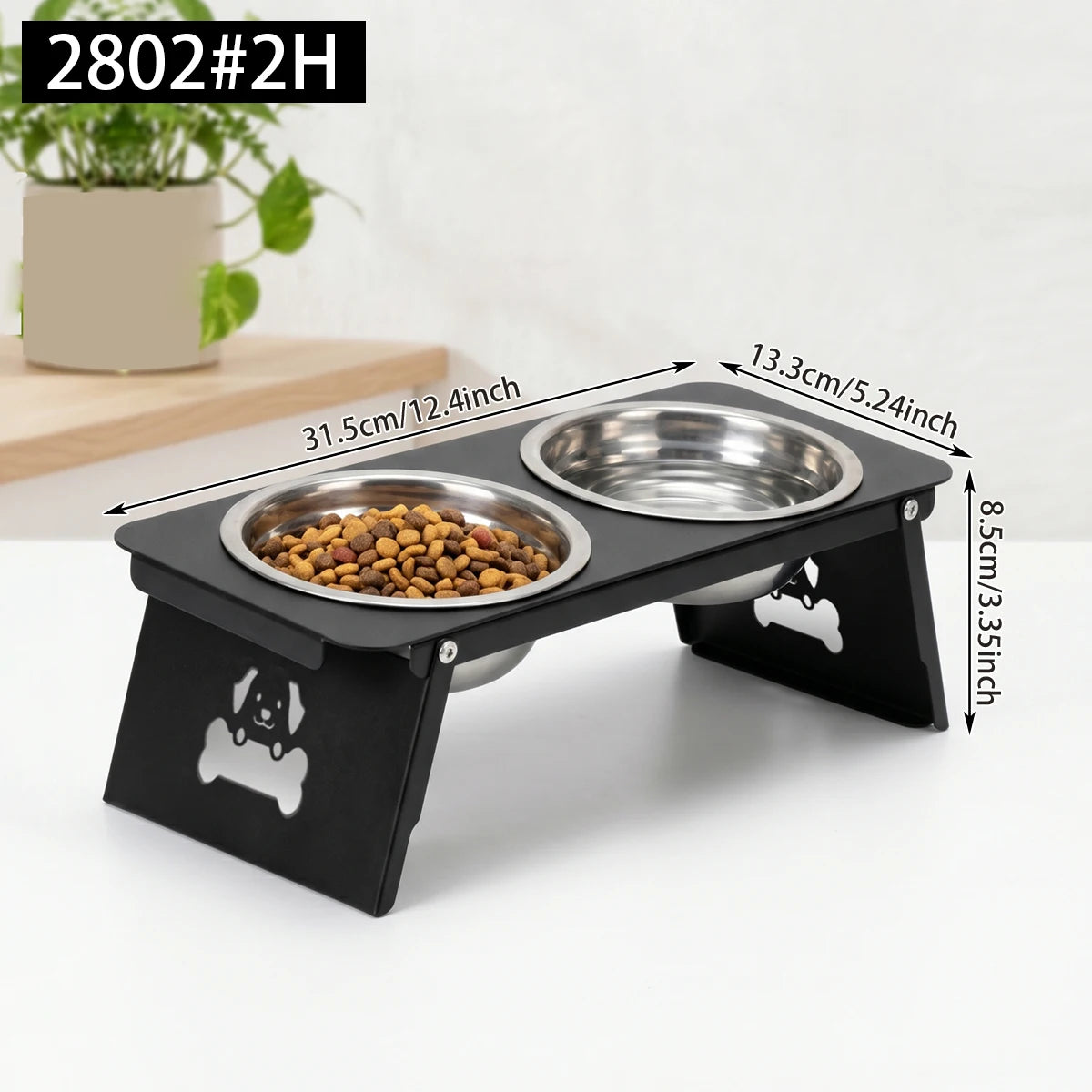 Elevated Cat & Dog Bowl, Stainless Steel Double Bowls with 15° Tilted Metal Bracket for Small Pets - Bond Well Supplies