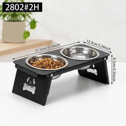 Elevated Cat & Dog Bowl, Stainless Steel Double Bowls with 15° Tilted Metal Bracket for Small Pets - Bond Well Supplies