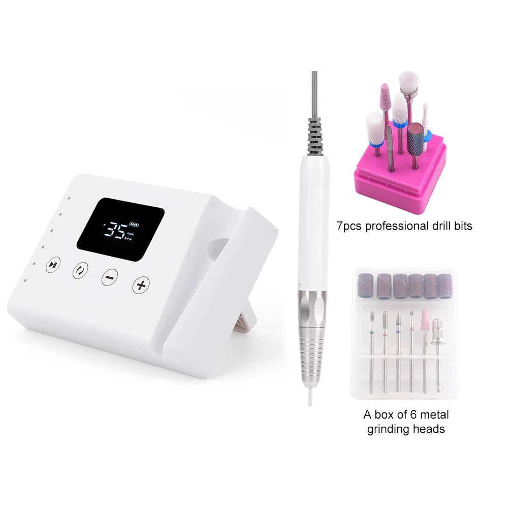 Brushless 35000RPM 2-in-1 Electric Nail Drill Machine, Portable 85W Desktop Manicure & Nail Polisher with Bit Set - Bond Well Supplies