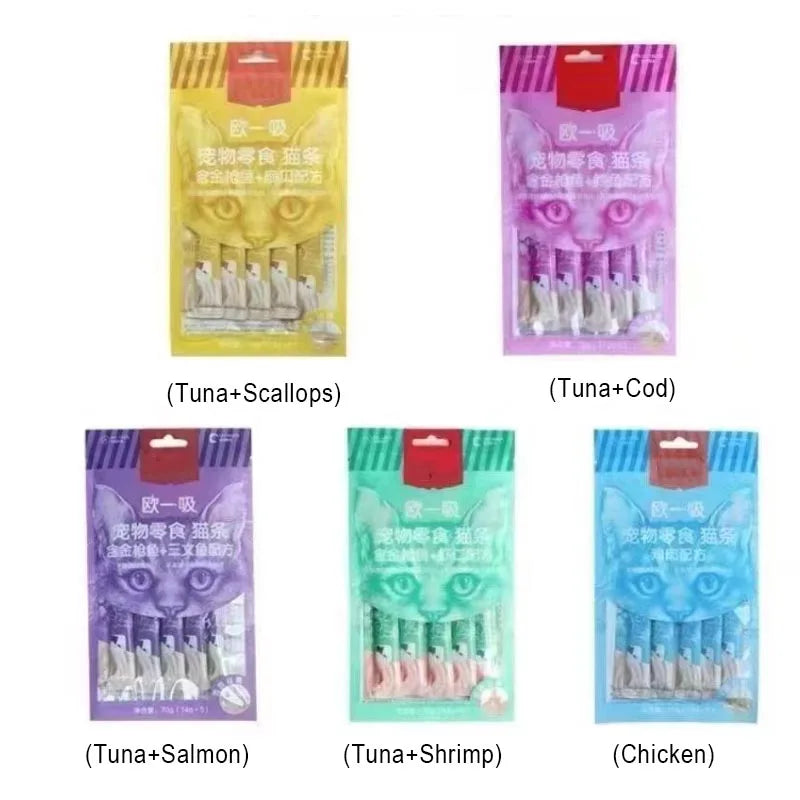 Cat Liquid Snacks, 3-Piece Variety Pack with Chicken, Tuna, Scallop & Salmon Flavors - Bond Well Supplies