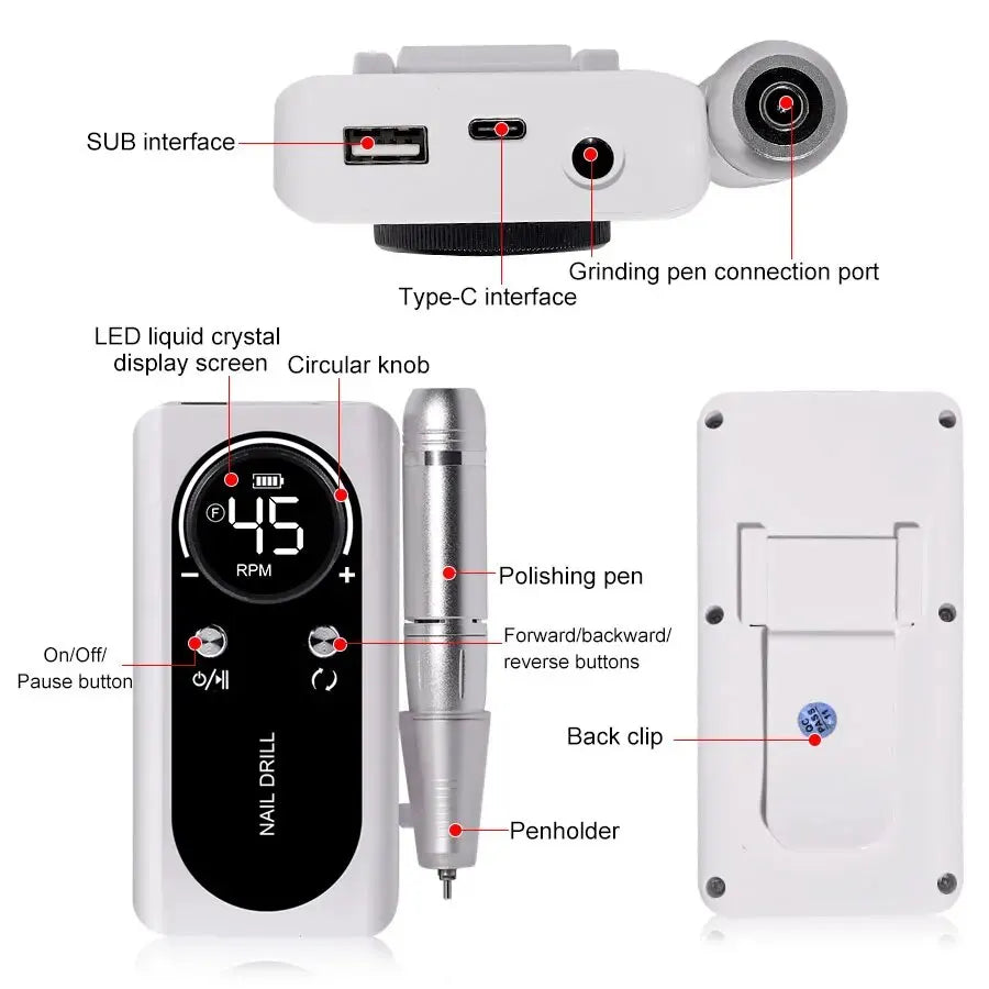 Professional 45,000 RPM Rechargeable Electric Nail Drill Machine