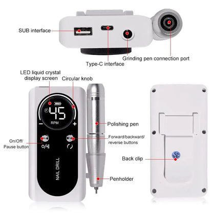 Professional 45,000 RPM Rechargeable Electric Nail Drill Machine