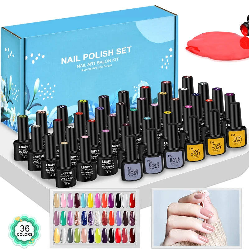 42PCS Gel Nail Polish Kit, UV LED Semi-Permanent Hybrid Varnish Set with Base & Top Coat for Manicure & Nail Art - Bond Well Supplies