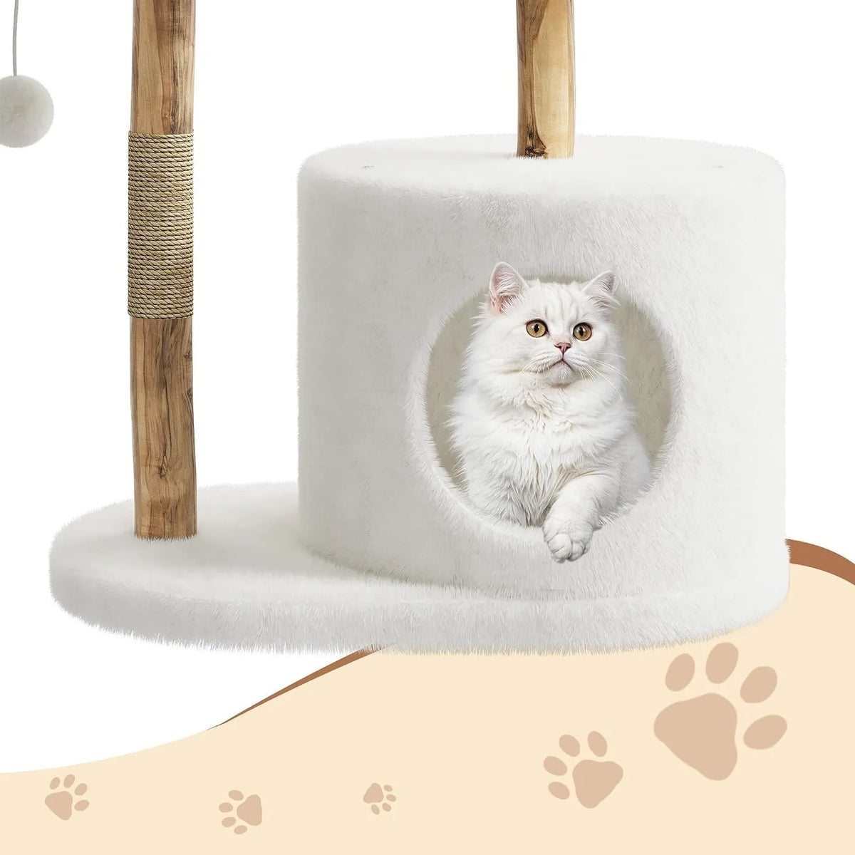 Large Rattan Cat Tree, 43-Inch Wooden Multi-Level Activity Center with Perches for Indoor Cats - Bond Well Supplies
