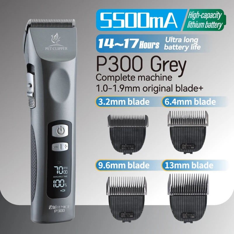Fenice Professional Cordless Pet Hair Clipper, Rechargeable Low-Noise Grooming Trimmer & Shaver Kit