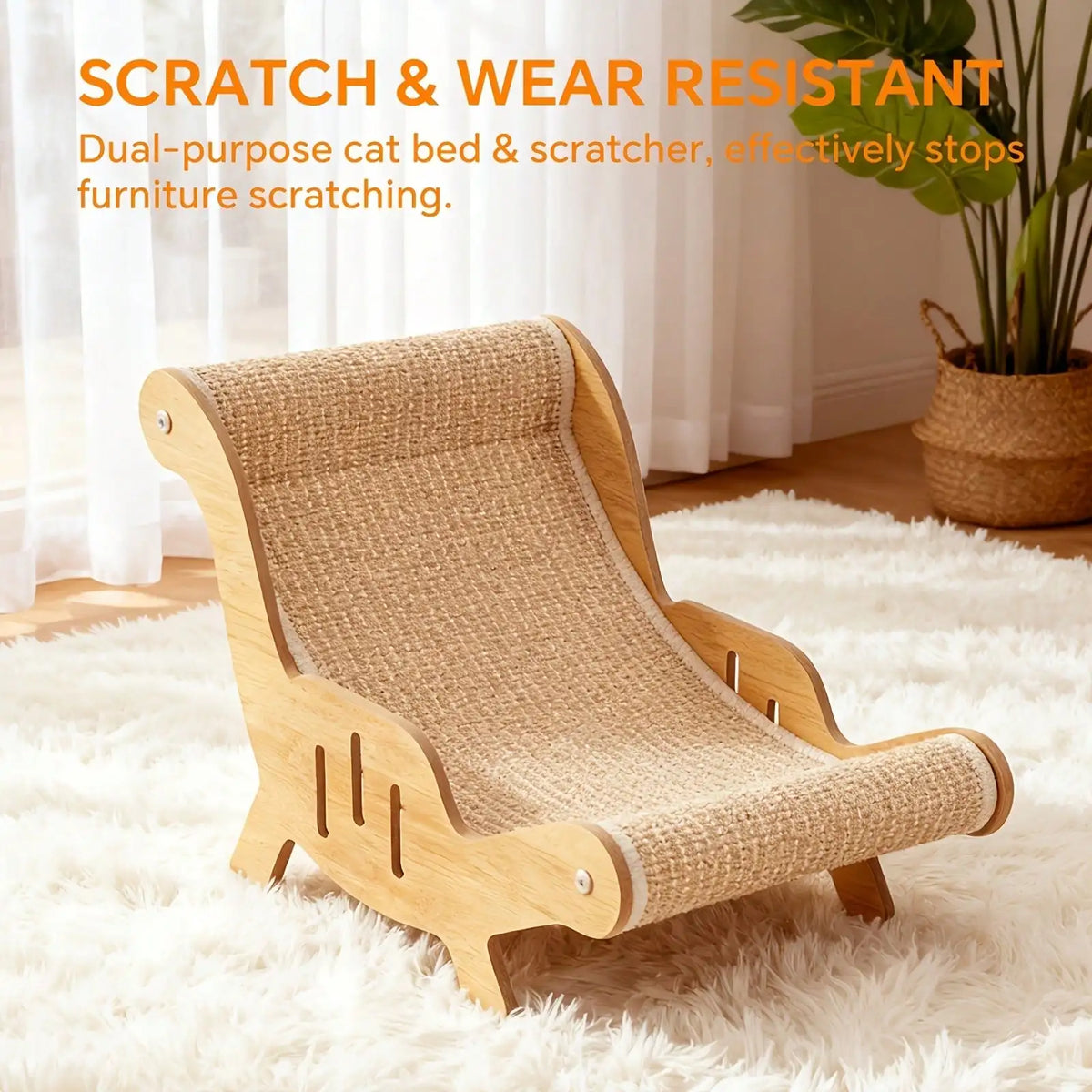 Oversized Cat Scratcher & Lounge Chair, Breathable Natural Sisal Pet Bed for Indoor Cats - Bond Well Supplies