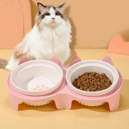 Ceramic Tilted Cat & Dog Feeding Bowl, Separate Food & Water Dishes with Stable Anti-Tip Design - Bond Well Supplies