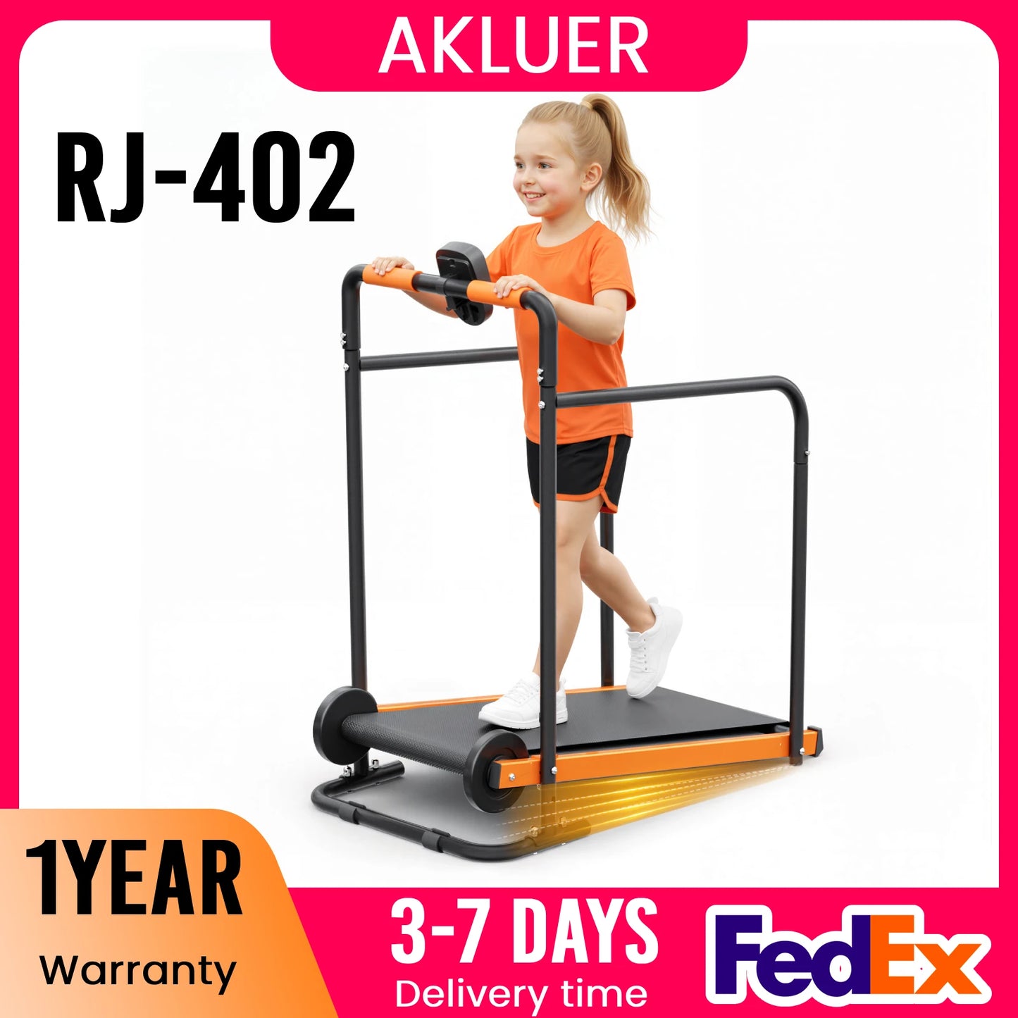 Kids Self-Propelled Walking Pad Treadmill, Non-Electric Indoor Exercise Equipment with Padded Front Handlebar