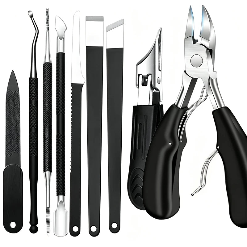 Stainless Steel Pedicure Tool Kit, 9-Piece Professional Foot Care Set with Foot Scraper, Nail File & Cuticle Nipper - Bond Well Supplies