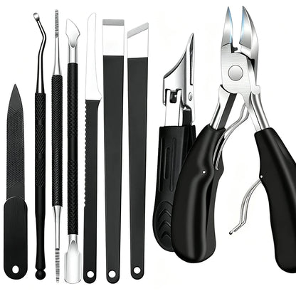 Stainless Steel Pedicure Tool Kit, 9-Piece Professional Foot Care Set with Foot Scraper, Nail File & Cuticle Nipper - Bond Well Supplies