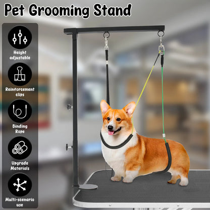 Height-Adjustable Dog Grooming Arm Stand with Clamp, Iron Pet Grooming Support for Nail Trimming & Haircuts