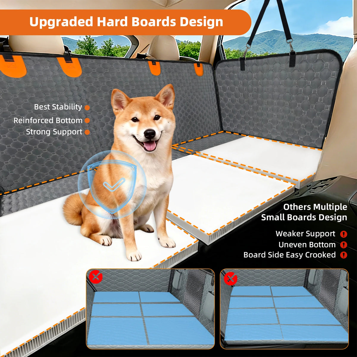 Waterproof Dog Car Seat Cover, Hard-Bottom Back Seat Protector with Extender for Travel - Bond Well Supplies