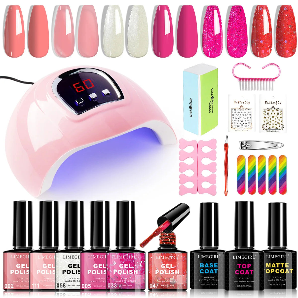 LIMEGIRL UV LED Gel Nail Kit, Semi-Permanent Gel Varnish with Nail Lamp & Professional Manicure Tools - Bond Well Supplies