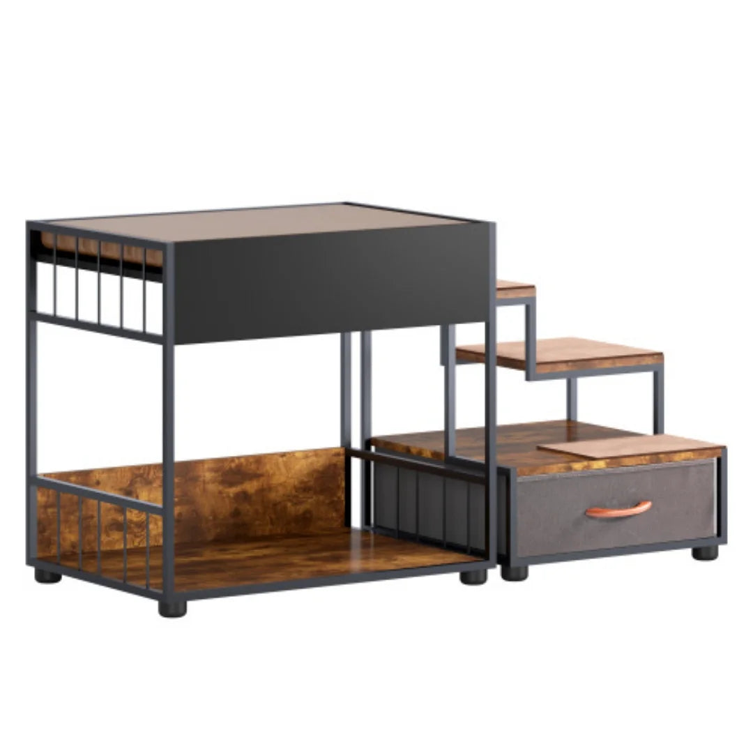 Multi-Level Dog Bunk Bed with Steps & Storage Drawer, Elevated Pet Lounge for Small & Medium Dogs & Cats - Bond Well Supplies
