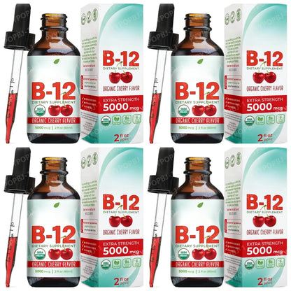 Vitamin B12 Liquid Supplement 5000mcg, Methylcobalamin Sublingual Drops, Cherry Flavor, Vegan & Sugar-Free, 60ml - Bond Well Supplies