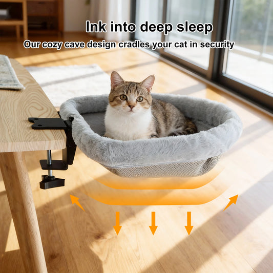 Space-Saving Cat Desk Hammock, Foldable Semi-Circular Perch for Home Office & Indoor Catss - Bond Well Supplies