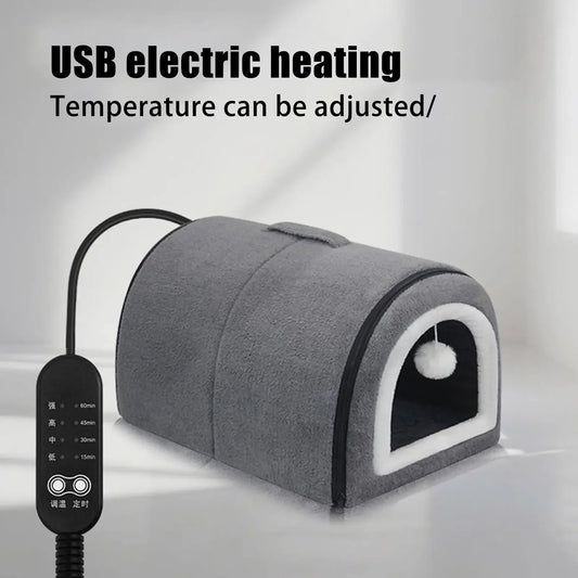 Adjustable Temperature Heated Cat Bed, Semi-Enclosed Warm Pet House for Indoor Cats, Kittens & Puppies - Bond Well Supplies